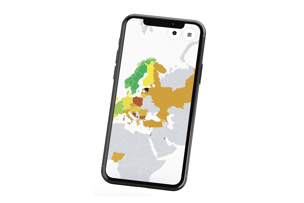 En smartphone som visar en europakarta.